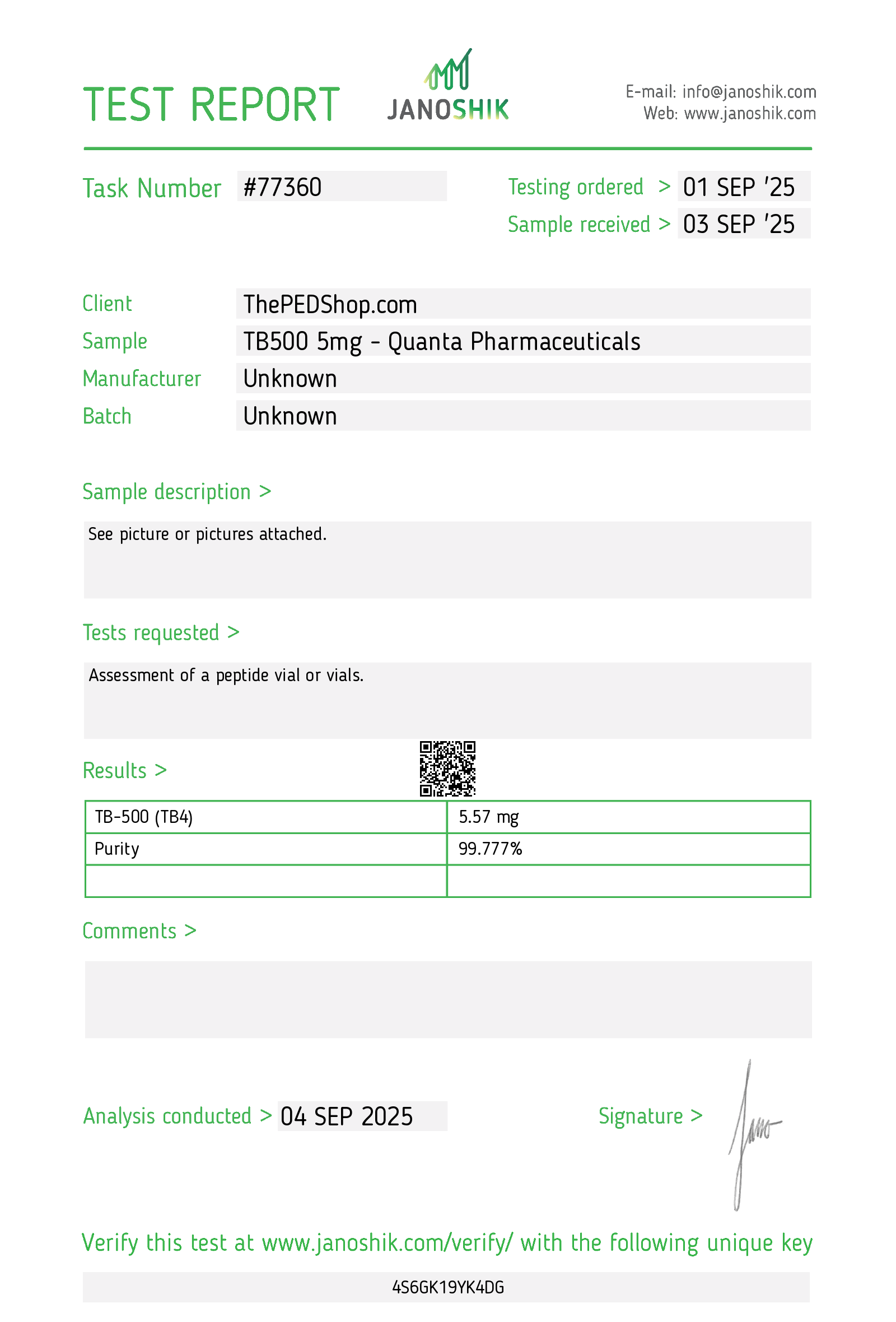 Quanta Pharma TB500 5mg - Image 2